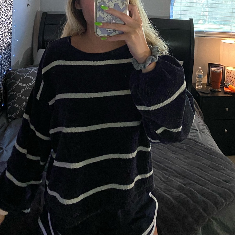 navy & white striped sweater